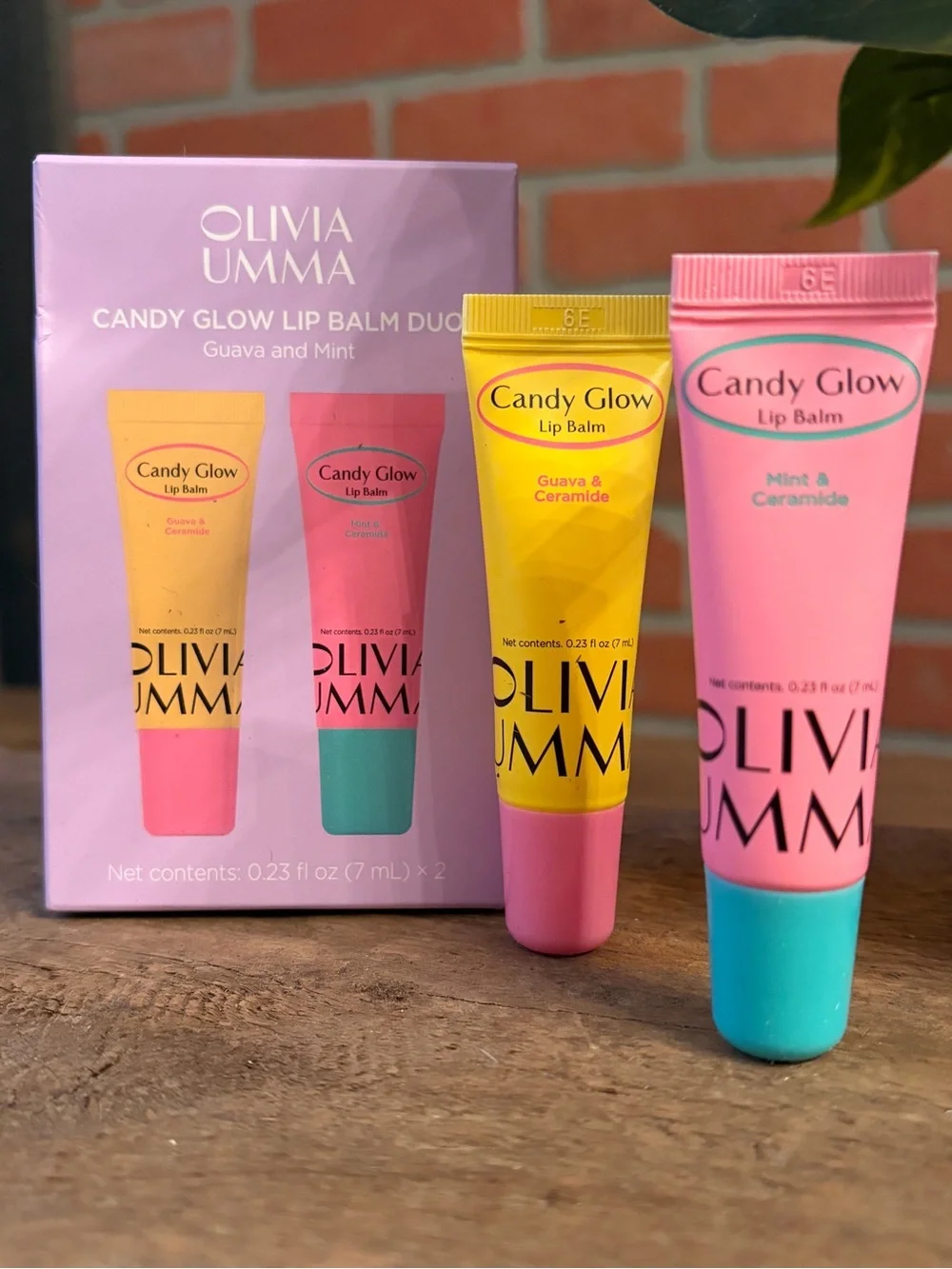 OLIVIAUMMA Candy Glow Lip Balm Duo Guava & Mint Ceramide NIB 0.23 oz I Glossy